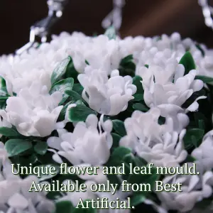 Best Artificial 23cm White Rose Hanging Basket Flower Topiary Ball - Suitable for Outdoor Use - Weather & Fade Resistant