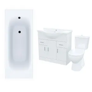 Nes Home Memphis 3-Piece Bathroom Suite White - Close Coupled Toilet, 850mm Basin Vanity Unit and Round Bath Tub