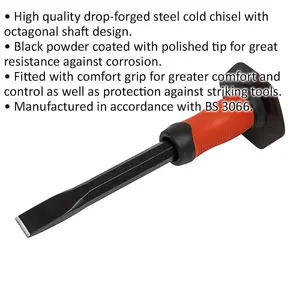 Premium Drop Forged Steel Cold Chisel with Safety Grip - 25mm x 300mm Octagonal Design