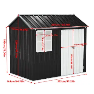 8.3 x 5.4ft Metal Apex Roof Garden Shed Outdoor Storage House with Window in Black and White, Assembly Required