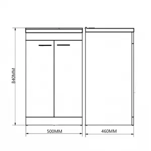 Bathroom 2-Door Floor Standing Vanity Unit with Basin 500mm Wide White 1 Tap Hole - Basalt Grey - Brassware Not Included