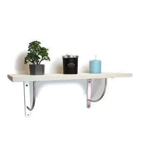 Solid Pine Rustical Shelf White with LUK02 Bracket 25x60cm