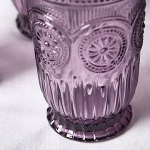 Set of 4 Luxury Embossed Purple Tall Drinking Glass Tumblers 330ml