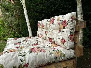 Garden Outdoor Pallet Cushion Set EURO Sofa Floral Cream Tufted Seat Back Pads