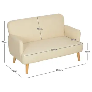 HOMCOM 2 Seater Sofa with 21cm Thick Padding and Wood Legs, Cream White