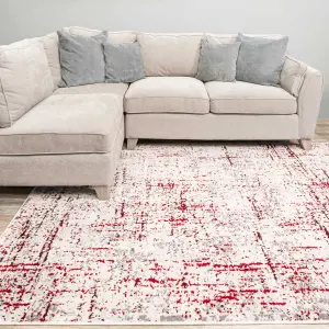 Red Grey Tweed Floral Embossed Living Area Rug 80x150cm