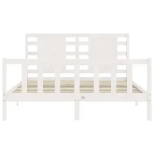 Berkfield Bed Frame with Headboard White King Size Solid Wood