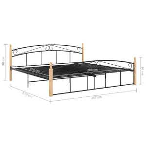 Berkfield Bed Frame Black Metal and Solid Oak Wood 200x200 cm