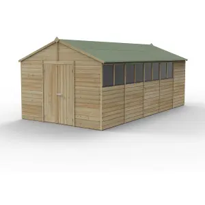 Forest Garden Beckwood Shiplap 20x10 ft Apex Natural timber Wooden Pressure treated 2 door Shed with floor & 8 windows - Assembly service included