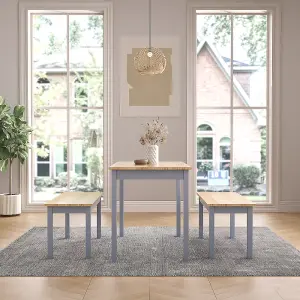 Dining Table and Chairs Set of 3 Grey Wood Dining Table and Benches Dining Set