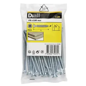 Diall Double-countersunk Zinc-plated Carbon steel Screw (Dia)6mm (L)90mm, Pack of 20