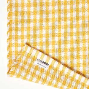 Homescapes Cotton Gingham Check Rug Hand Woven Yellow White, 60 x 90 cm