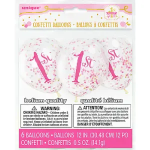 Unique Party 6 Clear 12 Inch 1st Birthday Confetti Balloons Pink/Gold (12 inches)