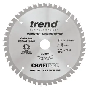 Trend CSB/AP16548 Plunge Saw Blade for Aluminium Plastic 165mm X 48 Teeth X 20mm