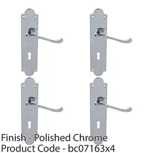 4 PACK - Victorian Latch & Lock Door Handle - Polished Chrome Lever On Shaped Backplate