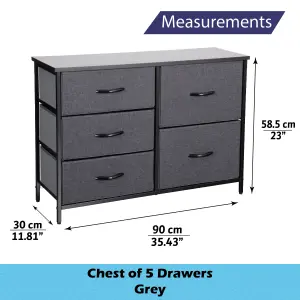 BLACK Chest Of Drawers With Metal Frame, 5 Large Deep Fabric Drawers Organiser Storage