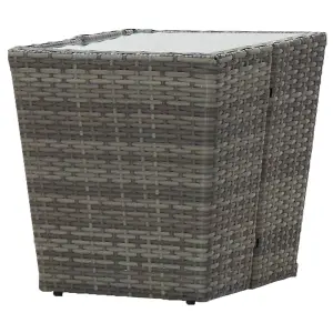 Berkfield Tea Table Grey 41.5x41.5x43 cm Poly Rattan and Tempered Glass