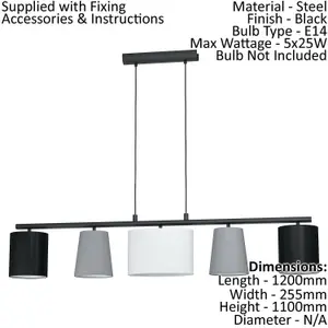 Pendant Ceiling Light Colour Black Shade Black Grey White Fabric Bulb E14 5x25W