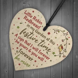 Red Ocean Robin Redbreast Christmas Tree Decoration Mum Dad Nan Memorial Wooden Heart Plaque Grave Gift Sign