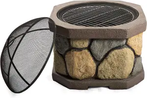 Homeology Fireology BOGOTA Bold Garden Fire Pit Brazier and Barbecue with Eco-Stone Finish