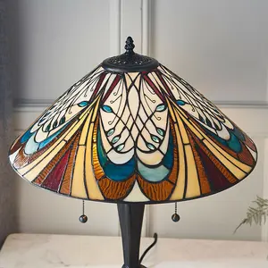 Tiffany Glass LED Table Lamp - French Style Design - Dark Bronze Finish - Medium