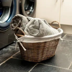 Hand Woven Wicker Laundry Basket with Handles Light Grey / Large (27 cm x 50 cm x 38 cm)