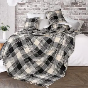 EHC Premium Reversible 100% Cotton Large 150 x 200 cm Tartan Throws for Sofa, Armchair Bedspread, Black