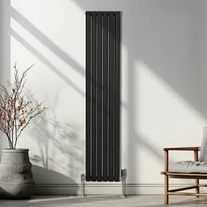 Oval Column Radiator & Valves - 1800mm x 360mm - Black