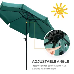 Outsunny 2.7m Patio Umbrella Garden Parasol with Crank, Ruffles, 8 Ribs, Green