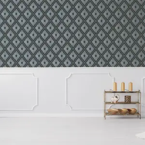 Boutique Fitz Green Metallic effect Geometric Textured Wallpaper Sample