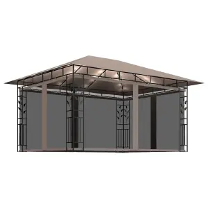 Berkfield Gazebo with Mosquito Net&LED String Lights 4x3x2.73 m Taupe