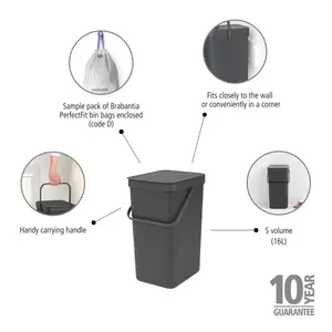 Brabantia Sort and Go 16 Litre Recycling Bin Grey