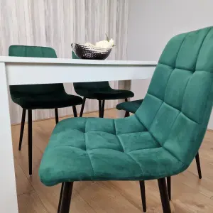 Dining Table And 4 Chairs Wooden White Black Table Tufted Velvet Green Chairs