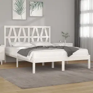 Berkfield Bed Frame White Solid Wood Pine 150x200 cm 5FT King Size