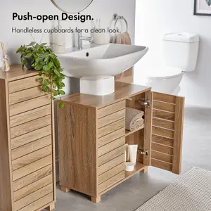 VonHaus Under Sink Bathroom Cabinet, Oak Wood Effect Bathroom Sink Cupboard, 2 Shelf Freestanding Under Basin Cabinet for Bathroom