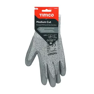 Timco - Medium Cut Gloves - PU Coated HPPE Fibre with Glass Fibre (Size Large - 1 Each)