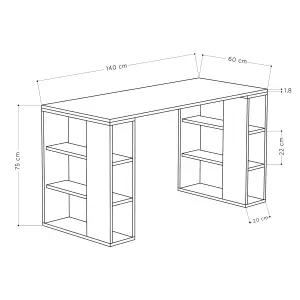 Decortie Colmar Modern Desk with Integrated 6-Shelf Bookshelf Storage Oak Width 140cm