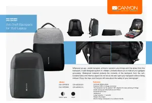 Canyon Anti-Robbery Backpack for 15.6'' Laptop Black