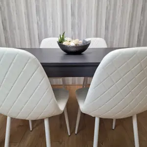 Grey Dining Table and 4 White Stitched Chairs: Your Ideal Dining Room Set for Four