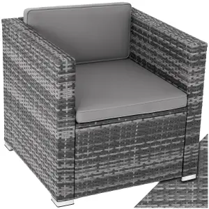 Rattan Garden Armchair Lignano - UV-resistant, with seat and back cushions - grey