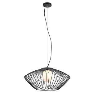 Luminosa Modern Hanging Pendant Black 1 Light  with Black, White Shade, E27