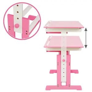 Desk - for children, wooden, tiltable tabletop, 7 height settings, with drawer - pink