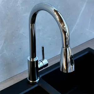 Liquida KPO11CH Swivel Single Lever Pull Out Mono Chrome Kitchen Mixer Tap