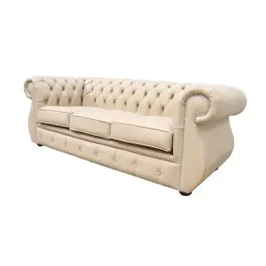 Chesterfield Original 3 Seater Sofa Shelly Stone Leather In Kimberley Style