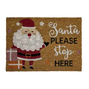 Christmas Multicolour Santa Stop Here Door mat, 57cm x 40cm