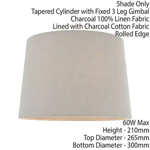 12" Tapered Round Drum Lamp Shade Charcoal Grey 100% Linen Modern Simple Cover