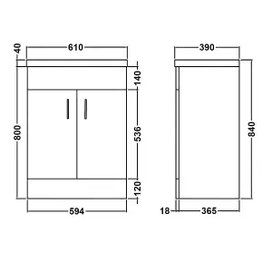 Dezine Saphire Gloss White 600mm Floor Standing Vanity Unit