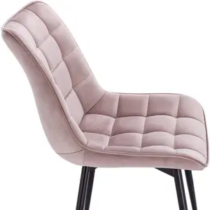 Set Of 4 Dining Room Chairs Kitchen Chair Cushioned Chair Design Chair With Backrests With Fabric Seat And Metal Frame Pink