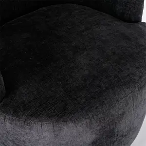 Chenille Fabric Swivel Accent Armchair Barrel Chair With Black Powder Coating Metal Ring, Black