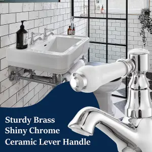 Victorian Chrome Bathroom Sink Taps, 1/4 Turn Brass Traditional Basin Pillar Taps G1/2 UK Standard Install Size 154CR